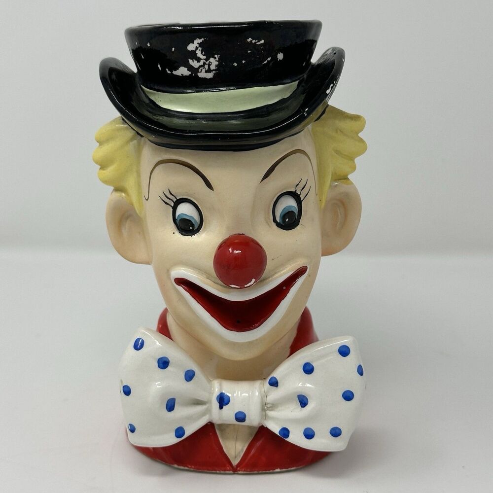Vintage 1958 Napco Ceramic Clown Head Planter Vase #C3321 - Stamped - Paint Wear